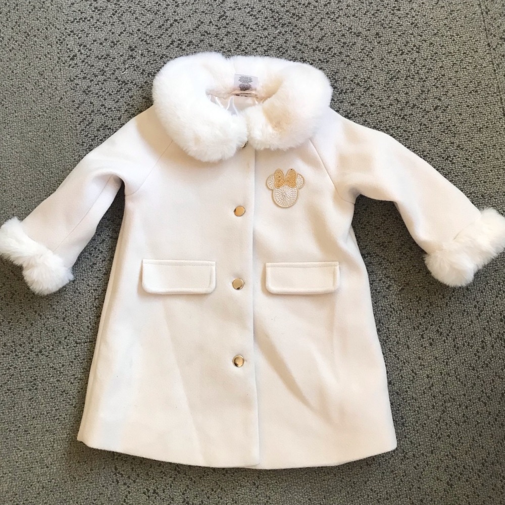 Junior Minnie Mouse ivory Girls' Faux-Fur Collar Coat